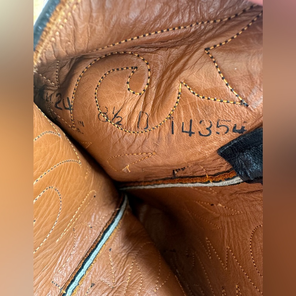 Lucchese Crocodile Western Boots Black Leather Cowboy Boots 8 1/2 - Picture 7 of 9